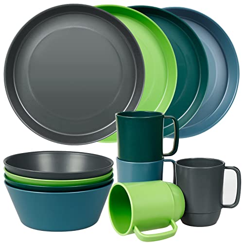 Greentainer Geschirrsets aus Kunststoff | Leichtes und Unzerbrechliches Komplett-Set,Tellerset, Schüsseln,Tassen,Tafel-Service für 4 Person, ideal für Kinder & Erwachsene Wiederverwendbar 12pcs-rund Greentainer Geschirrsets aus Kunststoff | Leichtes und Unzerbrechliches Komplett-Set,Tellerset, Schüsseln,Tassen,Tafel-Service für 4 Person, ideal für Kinder & Erwachsene Wiederverwendbar 12pcs-rund