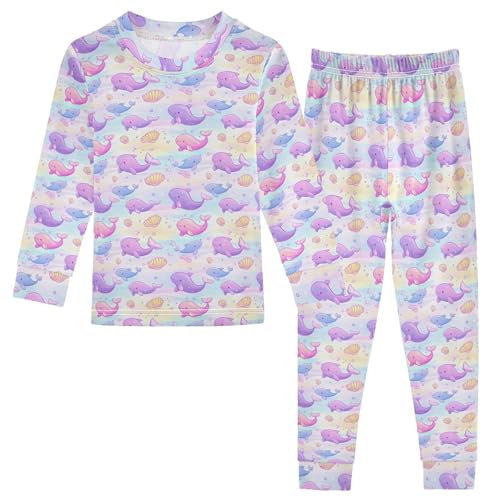 ALAZA Cute Dolphin Seashell Bubble 2 Piece Pajama Set Long Sleeve Top and Pants Sleepwear Unisex