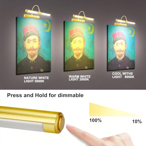 Image of LUXSWAY Picture Lights for Paintings,Art Light,Dimmable Preset Timer Off Display Light for Portrait,Dart Board,Gallery,Showroom-Gold Color