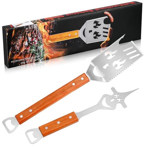 2 Stück Grillbesteck - 5 in 1 Multifunktionaler Grillspachtel Edelstahl, 5 in 1 Multifunktionaler Grillgabel Edelstahl - für Grillgeschenke Grillfans