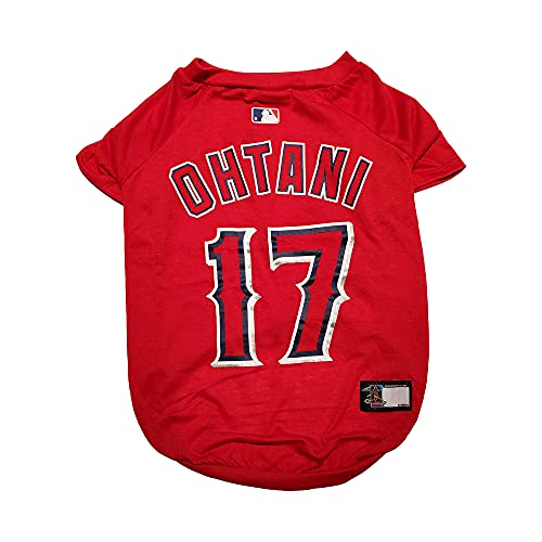 Image of MLBPA SHOHEI OHTANI #17 TEE Shirt for Dogs & Cats. MLB Los Angeles Angels Dog T-Shirt, Large | Sports Dress for Pets | Licensed Sporty Dog Shirt.