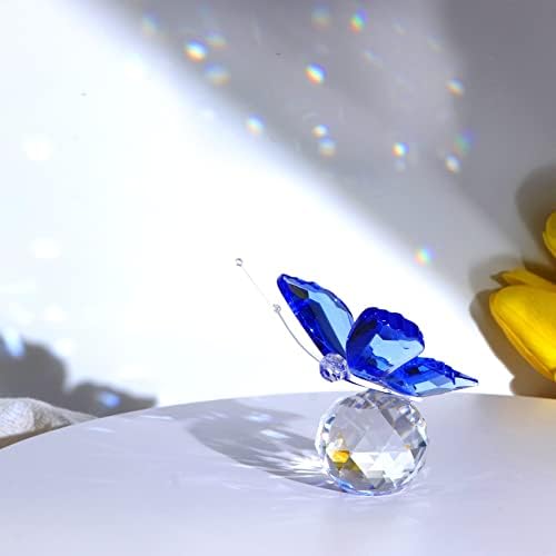 Crystal Flying Blue Butterfly Ornament Gifts for Women, Glass Collectible Animals Figurines (Blue)