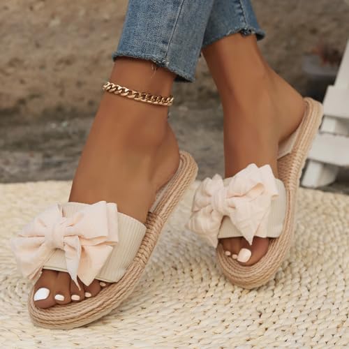 Women's Bow Knot Flat Sandals Summer Beach Cute Flats Slides Slippers Comfy Indoor Open Toe Slide2