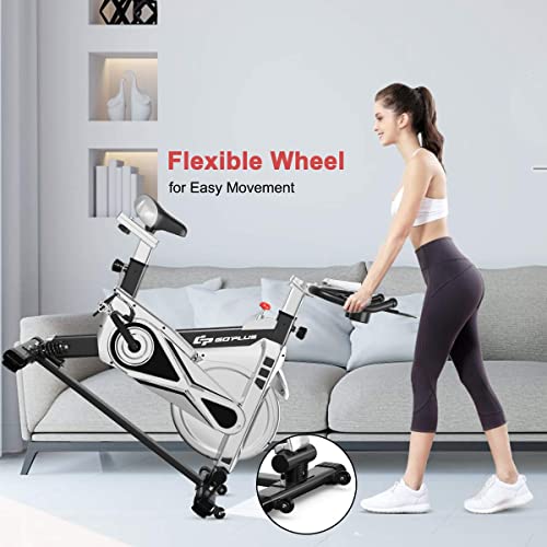 Goplus Adjustable Exercise Bike, Stationary Silent Belt Drive Bicycle, Dual-Spring Shock Absorption Design, Cup/Phone Holder And Electronic Display, Indoor Cycling Bike, 22 Lbs Flywheel (Black) #TOP6