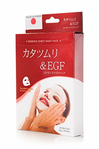 MITOMO Face Sheet Mask. Made in Japan. Pack of 10 (25g x 10) (Snail Extract + EGF)
