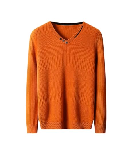 Men’s Autumn Winter V-Neck Wool Sweater Solid Knit Pullover Textured Loose Button Tops
