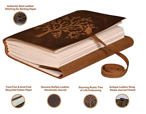 Image of CAVALO - Be Unique Tree Embossed Leather Diary, Brown Colour Antique Handmade Notepad for Men and Women 5 x 7 Inches, (VINTAGE TREE)