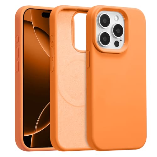 UCASONG Magnetic for iPhone 15 Pro -6.1Inch Liquid Silicone Phone Case Compatible with MagSafe Cute Plain Solid Color Slim Case Soft Smooth Matte Shockproof Protective Cover Orange