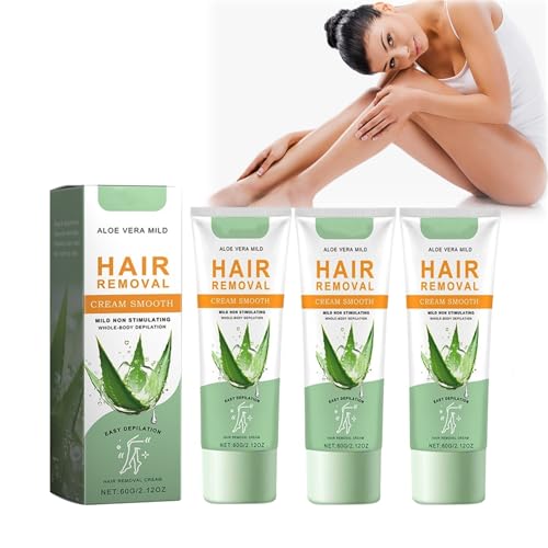 Natural Aloe Vera Gel Depilatoria, Crema de eliminación de vello sensible para mujer, crema de depilación para cuerpo, brazos y piernas, crema de eliminación de pelo con aloe vera y vitamina E (60 g,