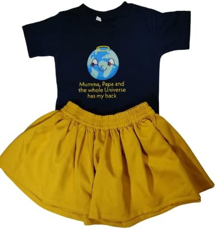 Pluto Peeps Girls Cotton with Inspirational Quotes and Images Top and Skirts Set for Girls