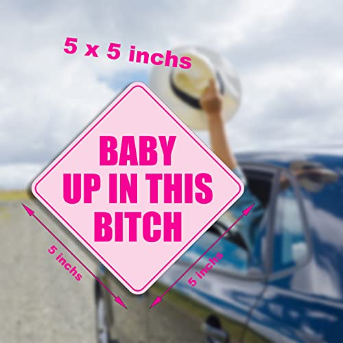 Image of 2PCS Baby Up in This B Sticker for Cars, Pink Waterproof Bumper Sticker,Baby Safety Warning Decal for Cars