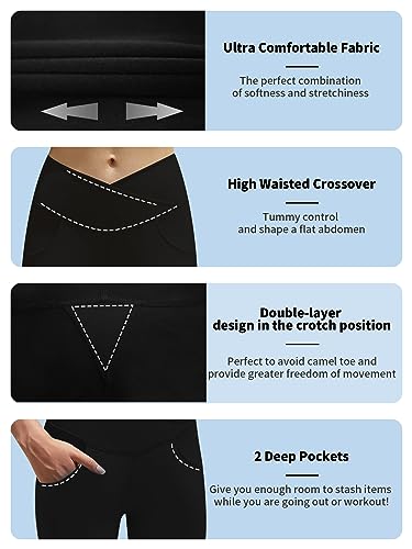 Image of Flare Leggings for Women with Pockets Yoga Pants Crossover Flare Leggings Bootcut High Waisted Yoga Pants