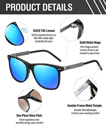 Image of DUCO Retro Square Polarized Sunglasses for Men Women Sun Glasses Acetate Frame 100% UV Protection 2143
