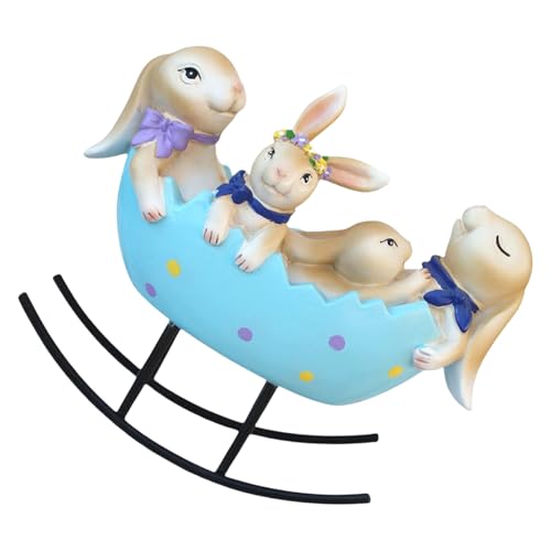 HEYZAKKA Rabbit Rocking,Laughing Bunnies Rabbits Rocking in Easters Eggs Cradles Vintages Rustics Country Decoration for Spring Celebration