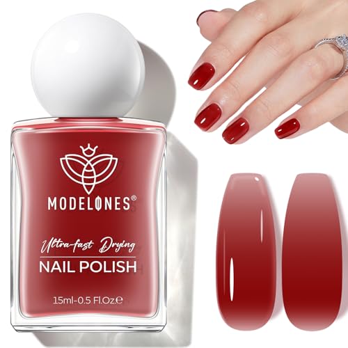 modelones Jelly Red Nail Polish, Sheer Dark Red Clear Translucent Semi-Transparent 15 ml Quick Dry Nail Lacquer Strengthener Long Last Finger Toe Nail Art DIY Manicure Gift for Women Girls 0.5 Fl Oz