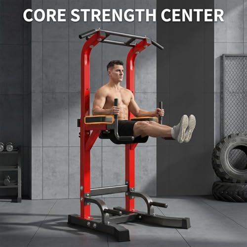 Image of Power Tower Pull Up Bar Dip Station, Free Standing Pull Up Rack Dip Station for Home Gym, 10-Level Adjustable Height Pull Up Bar Stand Dip Bar Strength Training Workout Equipment