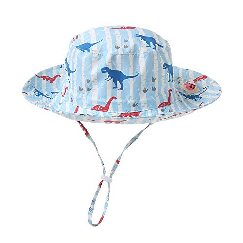 Arcweg Niños Niñas Sombrero de Pescador Algodón Bebé Sombrero de Sol con ala Ancha Sombrero de Playa con Barbijo Transpirable 46-54cm (Circunferencia de la Cabeza 46cm, Dinosaurio)