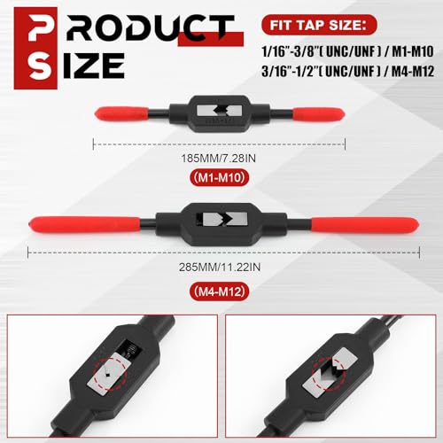 Image of WILLBOND 2 Pcs Adjustable Tap Wrench M1-M12 Ratcheting Tap Handle Tool for Reamer for Automotive Thread Repair, Pre-oiled for Protection (3 /16 inch-1 /2 inch,1 /16 inch-3 /8 inch)