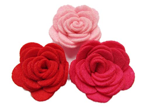 Image of YYCRAFT Pack of 18PCS Felt Rose 1.5 inch 4D Flower Applique /Bow (Style A, Pink /Red /Hot Pink)