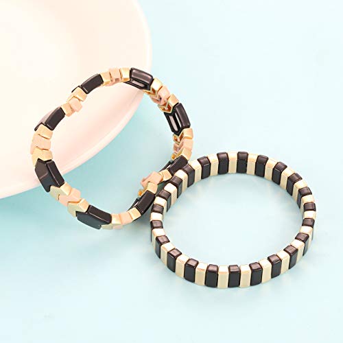 Tile Enamel Bracelet Set Tila Chevron Arrow Rectangle Elastic Stretchy Beaded Bracelet Colorblock Stackable Bracelet For Woman Gift (A) #TOP4