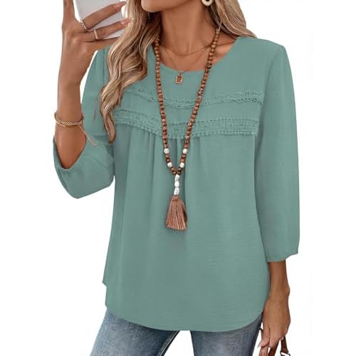 Ivicoer Womens 3/4 Length Sleeve Shirts Casual Chiffon Blouses