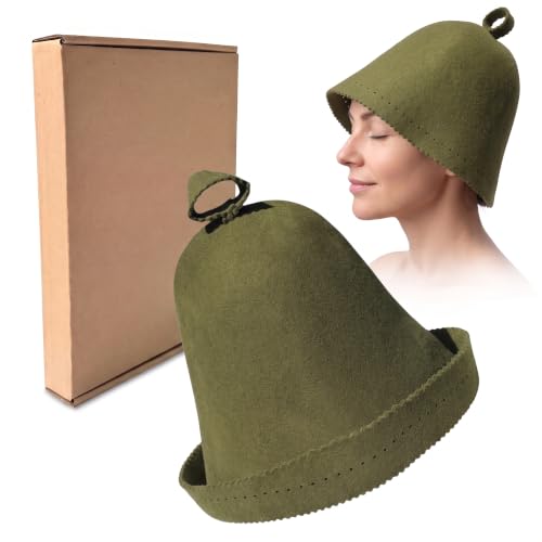Sauna Hat for Women & Men - 100% Merino Wool Felt Banya Cap, Olive Green by Megan's Toys - Used condition - Image 9