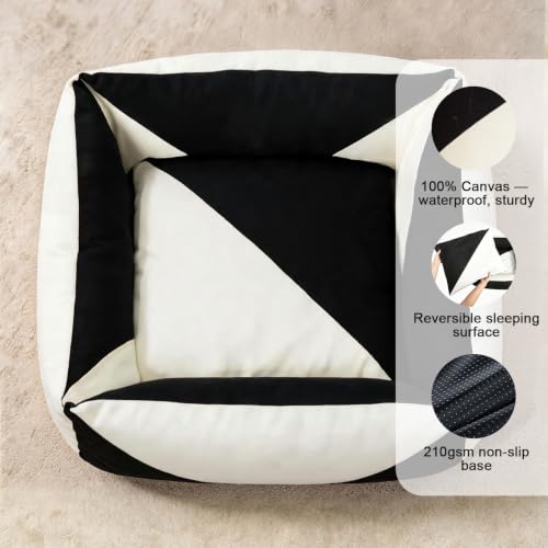 Image of Canvas Dog Bed, Cotton Dog Beds Large Sized Dog, Orthopedic Bed with Washable Removable Cover, Durable 290 GSM Cotton Anti-Chewing Pet Bed with Anti-Slip Bottom (38 inchx30 inchx12 inch, Black&White)