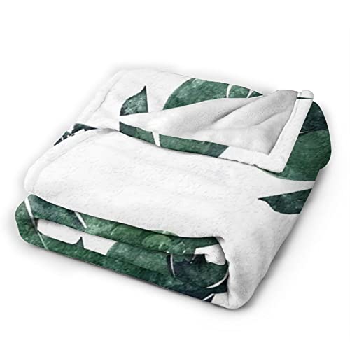 Palm Leaves Printed Fleece Blanket 80"X60", Super Soft Lightweight Microfiber Throw Blanket For Bed Sofa Travel #TOP1