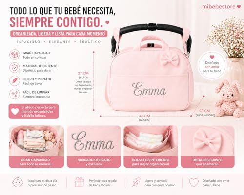 Miniatura 5 de Mibebestore Bolso Carro Bebe Personalizado Con Nombre Bordado Bolsa Para Silla Paseo De Polipiel Impermeable 40x27x20 Cm Organizador De Carrito Hecho A Mano En España Regalo Nacimiento Recién Nacido