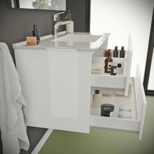 Kiamami Valentina - Mueble de baño suspendido de 90 cm con cajones Blanco Brillante Benaco - imagen 3