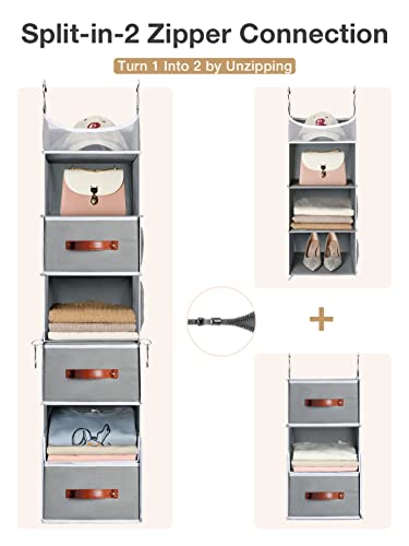 Yecaye 7-Shelf Hanging Closet Organizer, Flexible 1 Split Into 2 Closet Organizers And Storage, Hanging Storage Organizer Shelves With 3 Drawers 4 Side Pockets For Bedroom Nursery Closet Clothes Rack #TOP1