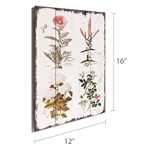 Barnyard Designs Vintage Florals Botanical Wood Plaque, Primitive Country Farmhouse Home Decor Sign, 12" X 16" #TOP4