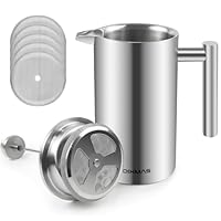 Dixmas French Press 1000 ml / 8 Tassen, Kaffeebereiter aus Edelstahl, doppelwandig isoliert, Kaffeepresse mit Ersatzfilter - 1 Liter