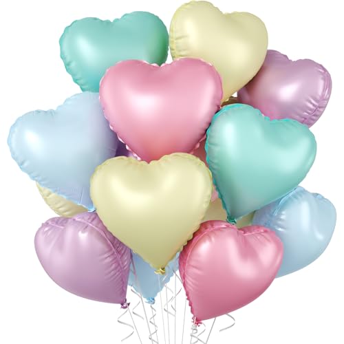 Image of Pastel Heart Balloons, 10 Pcs Macaron Heart Shape Balloon, 18 Inch Pastel Pink Purple Teal Blue Yellow Foil Valentines Balloons for Kids Candy Birthday Wedding Baby Shower Easter Party Decorations