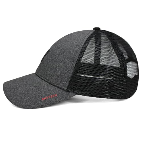 Image of Performance Trucker Hats for Men by King & Fifth | Mens Baseball Hats with Low Profile & Mesh Fabric + Workout Hat (US, Alpha, X-Small, Black Grey)