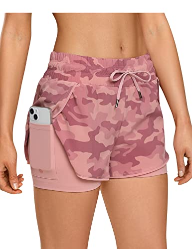 CRZ YOGA Short feminino de cintura média para treino e corrida com forro de 7,5 cm - 2 em 1 shorts d