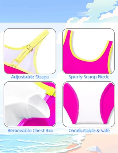 Image of Teen Girls Swimsuit High Waist Sporty Bikini Bathing Suits with Cover Up Skirt and Sunglasses 4 Piece Set 8-15 Years
