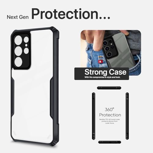 Image of Pikkme Back Cover for Samsung Galaxy S23 Ultra 5G | Ultra Hybrid Shockproof Case | Full Camera Protection | Raised Edges | Clear Transparent Bumper Case (Black)