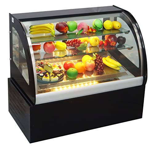 TECHTONGDA Refrigerated Bakery Display Case Pastry Showcase Commercial Countertop Cooling Front Curved Glass Cabinet with LED Light Rear Sliding Door 220V