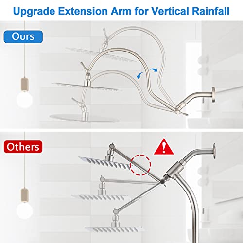 Pdpbath Shower Extension Arm, 16" Upgrade Stainless Steel Shower Head Extender, Adjustable Height Extended With G1/2 Universal Connection For Large Vertical Rainfall Shower Head - Brushed Nickel #TOP4