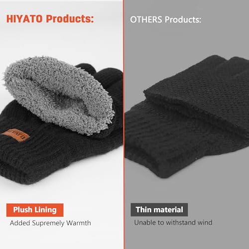 HIYATO Handschuhe herren, Verdickte Touchscreen Winterhandschuhe, Warme Strickhandschuhe mit Fleece Innenfutter für Damen und Herren (Schwarz)