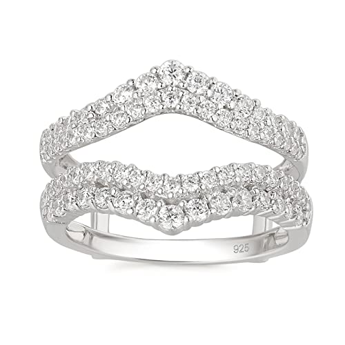 Newshe Jewellery AAAAA Cz Curved Bridal Ring Enhancer Guard for Women Engagement Rings 925 Sterling Silver White Gold Size 5-10