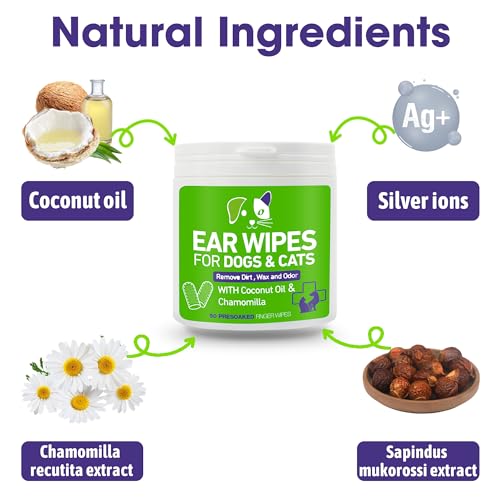 PUMBLER Pet Ear Wipes for Dogs & Cats - Gentle and Effective Ear Cleaning Solution - Remove Dirt, Wax and Odor - 50 Count Dog Ear Relief Finger Wipes - Image 3