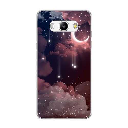 KARTXITAI Hülle Kompatibel mit Samsung Galaxy J5 2016, Stoßfeste Schutzhülle mit Weiche Silikon Bumper Hülle Handyhülle Anti-Kratzt Transparent Rückseite - Sterne,Mond,Wolken,Himmel