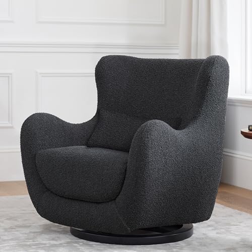 Image of Nursery Works Solstice Swivel Glider in Black Boucle with Black Wood Base, Greenguard Gold Certified and CertiPUR-US Certified