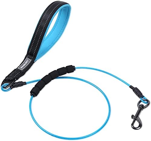 VIVAGLORY 182CM Chew Proof Dog Lead, Chew Resistant Twisted Stainless Steel Wire Rope Metal Leash with Padded Handle, Black