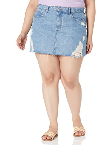 The Drop Women's Ansh Distressed Denim Mini Skirt, Medium Indigo, 3X, Plus Size #TOP4