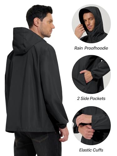 Image of UIQUR Mens Raincoat Waterproof Rain Jacket | Lightweight Packable Design For Hiking, Cycling, Running, Fishing ,Golf,Rainy-day work