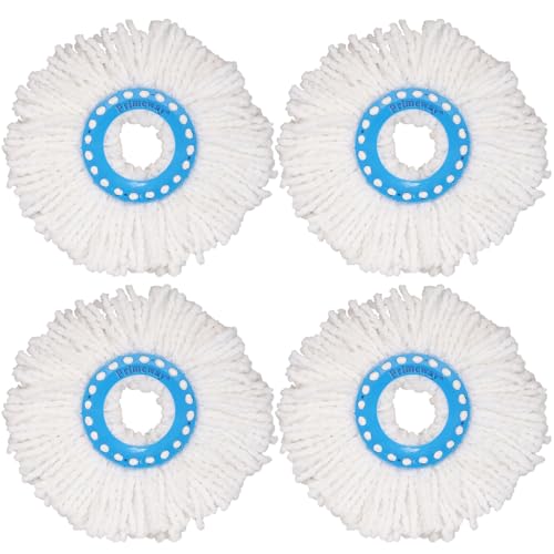 Image of Primeway Polyester Water Absorbent Microfibre Spin Mop Refills | Dense Replacement Mop Heads | Floor Pocha Mop Cloth | XL | 38cm | 115grams | 4 Pcs (White on Blue Ring)