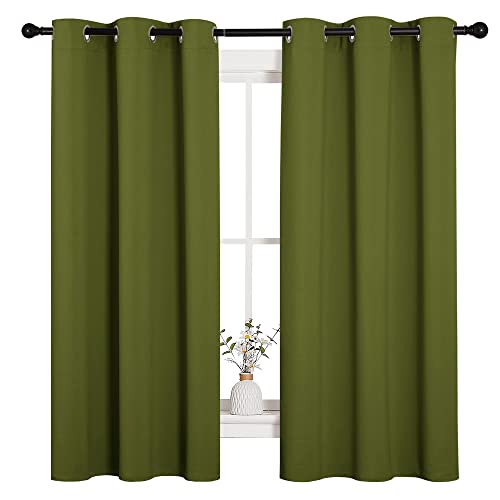 Image of NICETOWN Christmas Window Decoration Thermal Insulated Solid Grommet Blackout Curtains /Drapes for Living Room (1 Pair, 42 by 63 inches, Olive Green)